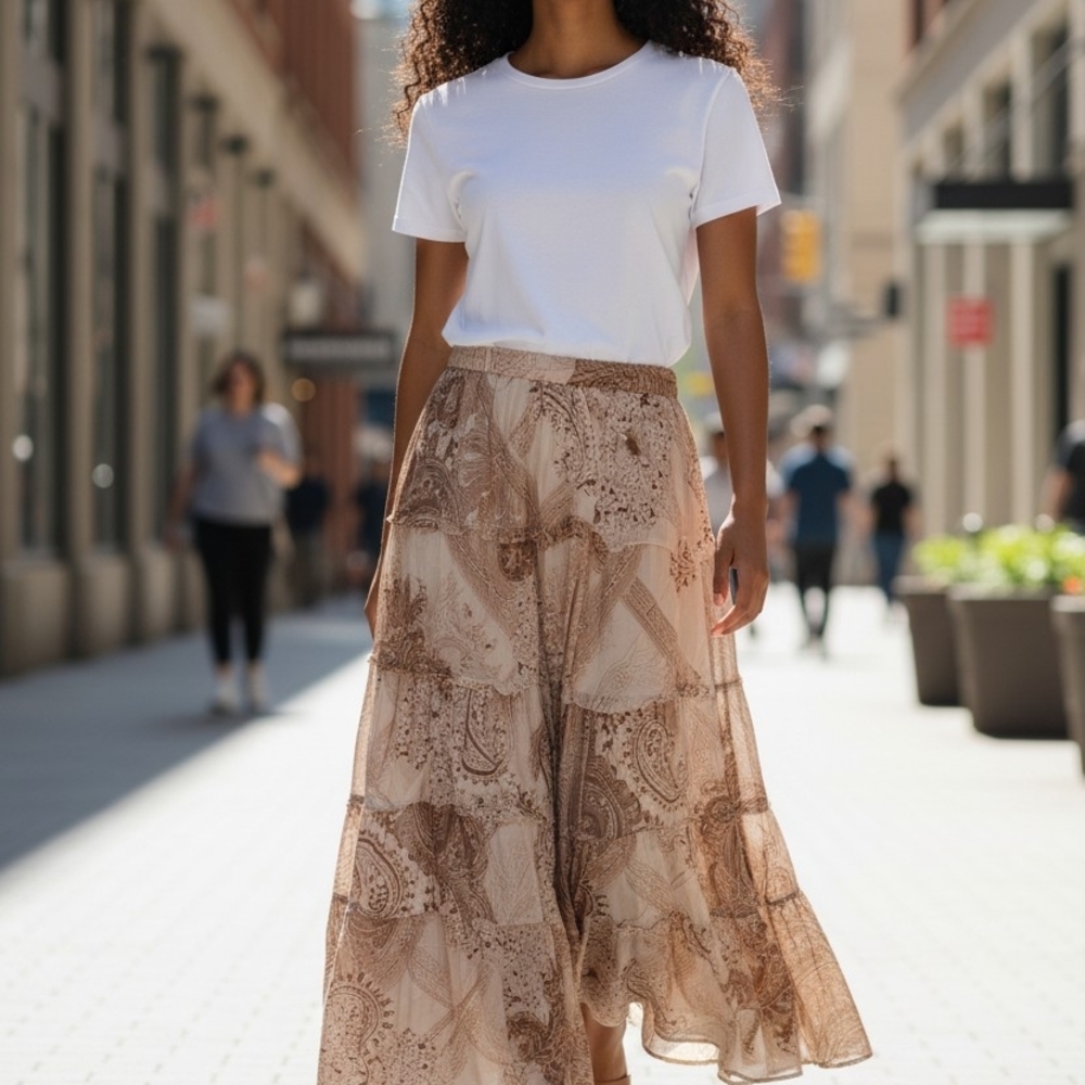 Denver Hayes Beige and Brown Maxi Skirt 6809